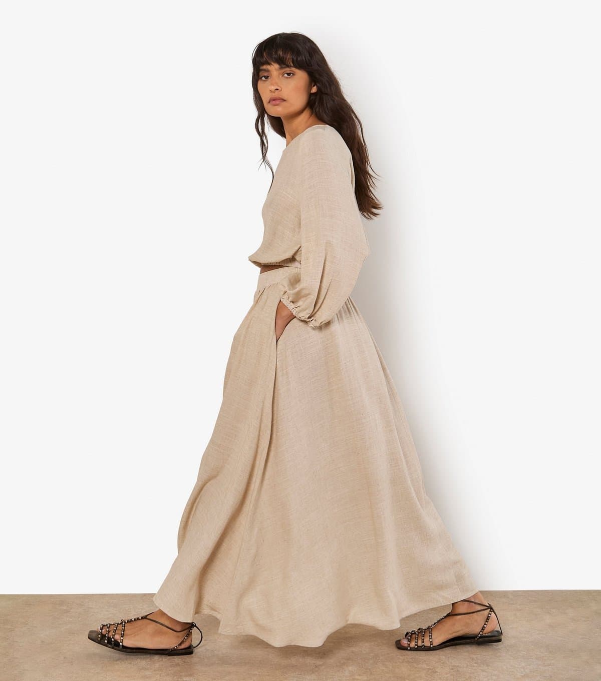 Apricot Women's Stone Pleated Midi Skirt Apricot New Look