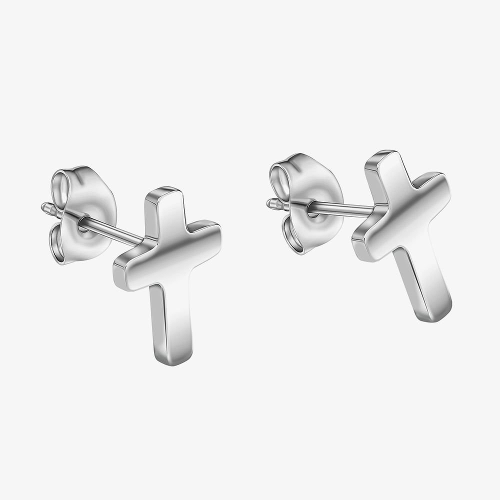 Fred Bennett Fred Bennett Men's Stainless Steel Cross Stud Earrings E6565 in Silver - 1