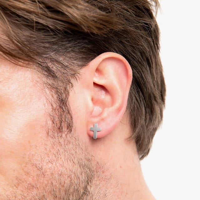Fred Bennett Fred Bennett Men's Stainless Steel Cross Stud Earrings E6565 in Silver - 2