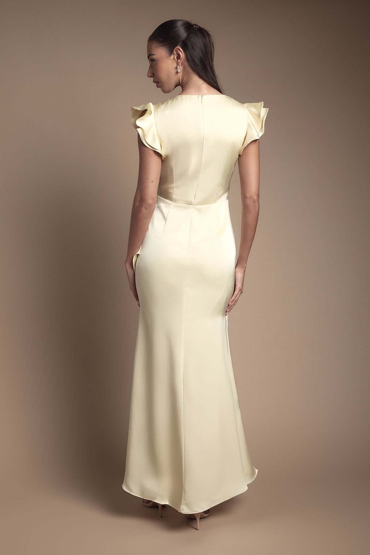 Coast Coast Women's Wrap Front Frill Hem Cap Sleeve Bridesmaid Dress in Lemon - 3