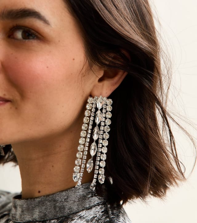 New Look Silver Tone Diamante Tassel Earrings New Look - 2