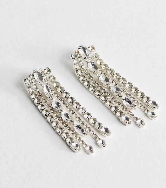 New Look Silver Tone Diamante Tassel Earrings New Look - 3