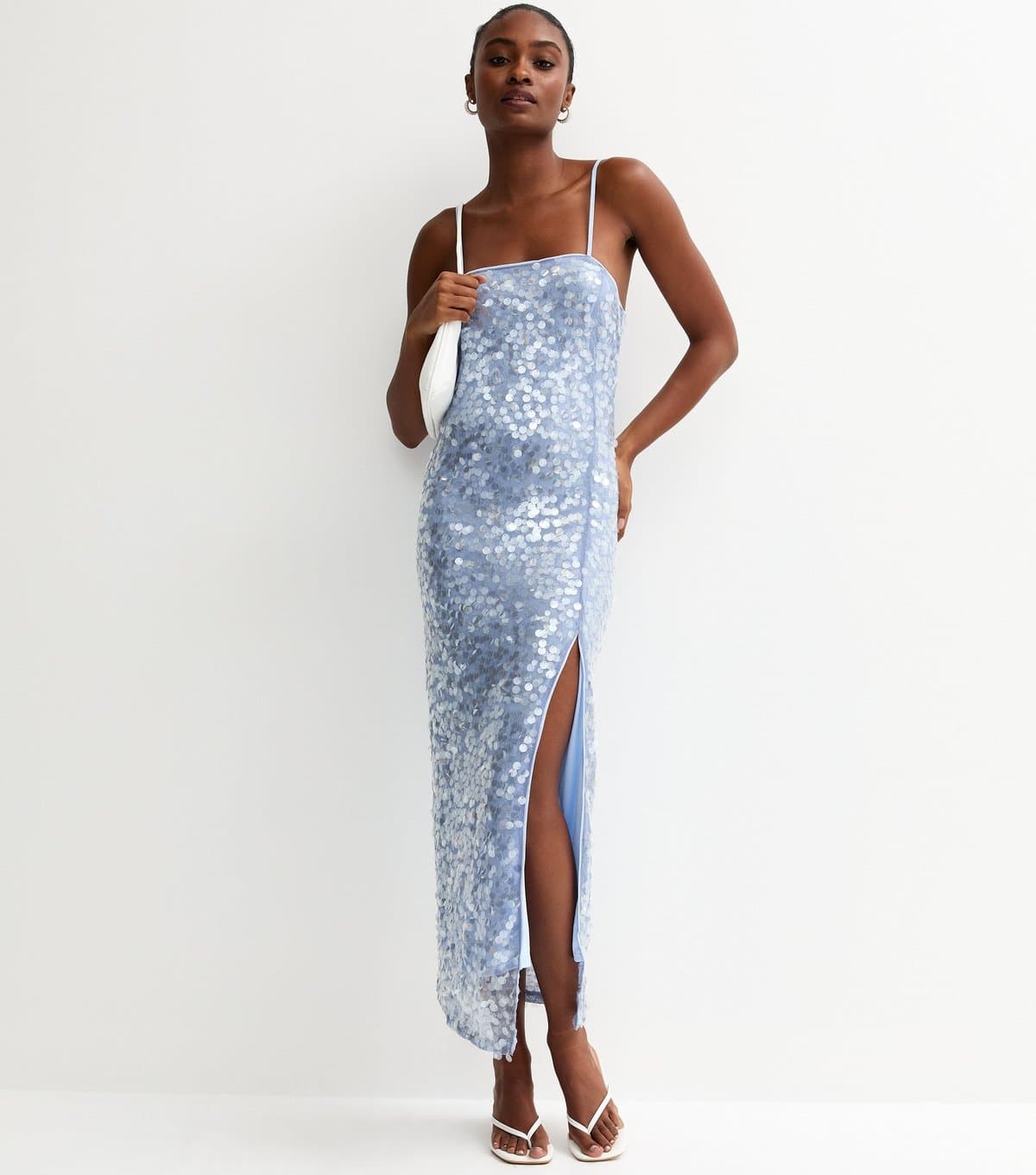 New Look Women's Light Blue Sequin Strappy Tie Back Maxi Dress New Look