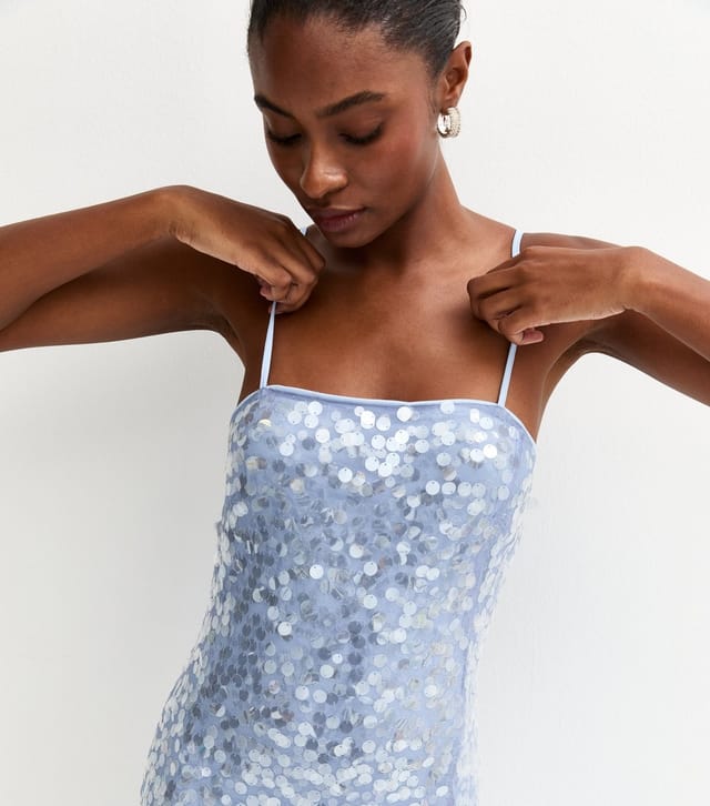 New Look Women's Light Blue Sequin Strappy Tie Back Maxi Dress New Look - 2