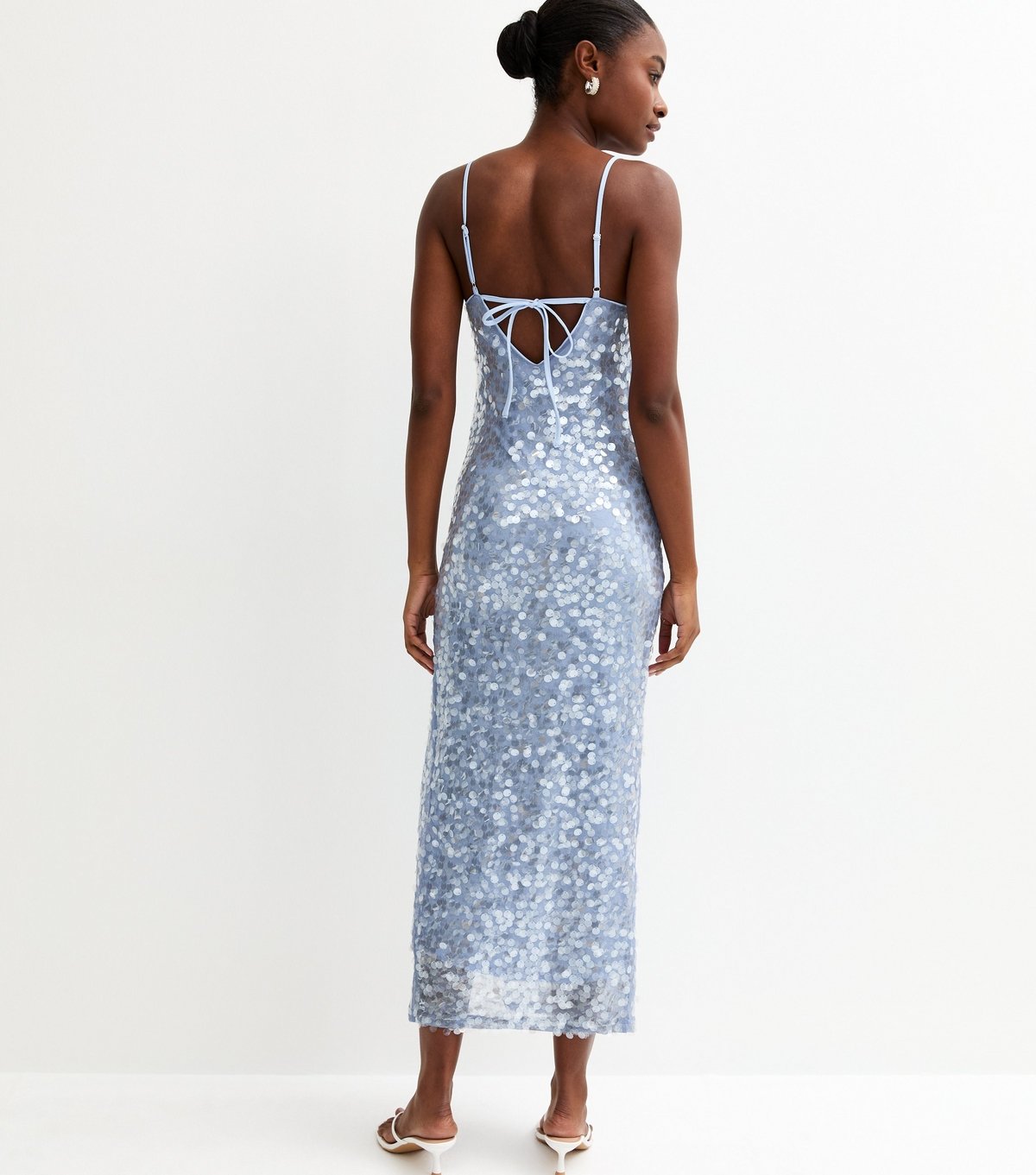 New Look Women's Light Blue Sequin Strappy Tie Back Maxi Dress New Look - 4
