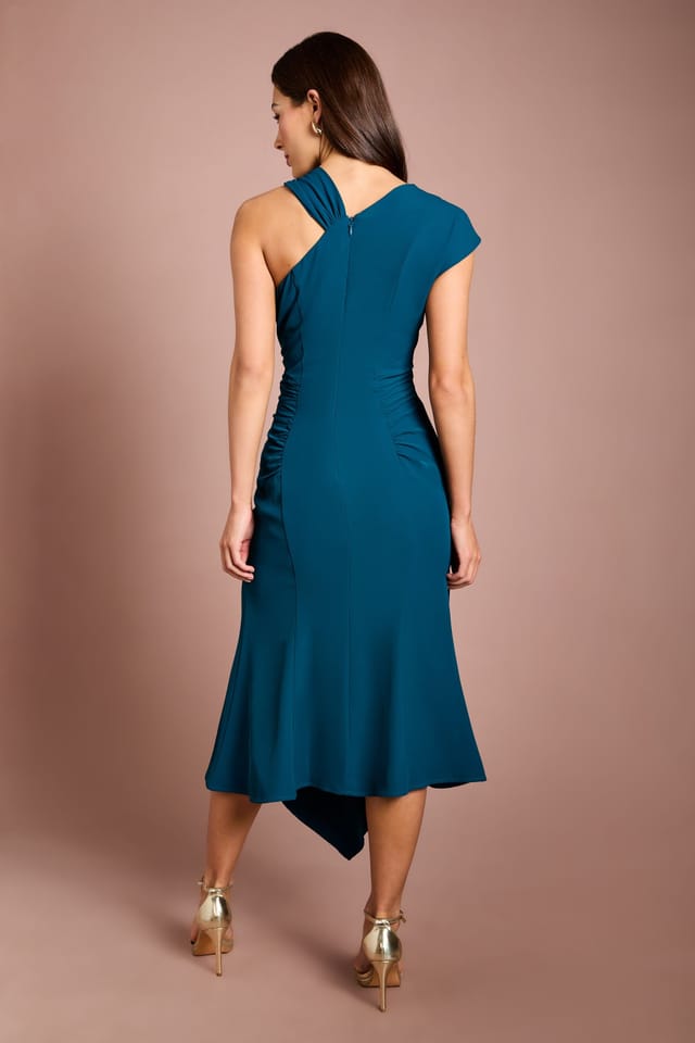 Coast Coast Women's One Shoulder Drape Waist Asymmetric Midi Dress in Teal - 3