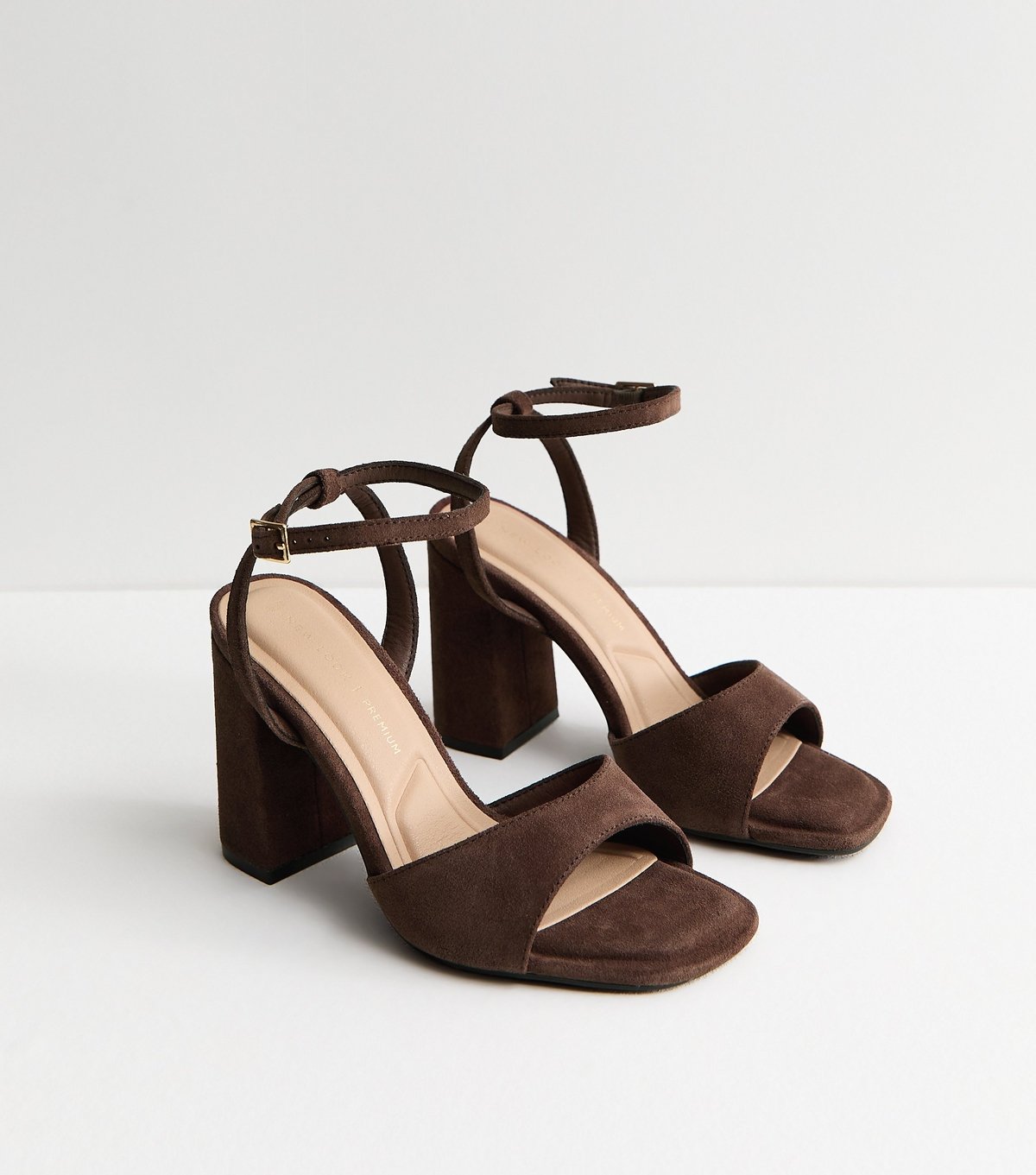 New Look Women's Premium Real Leather Dark Brown Suede Block Heel Sandals New Look - 3