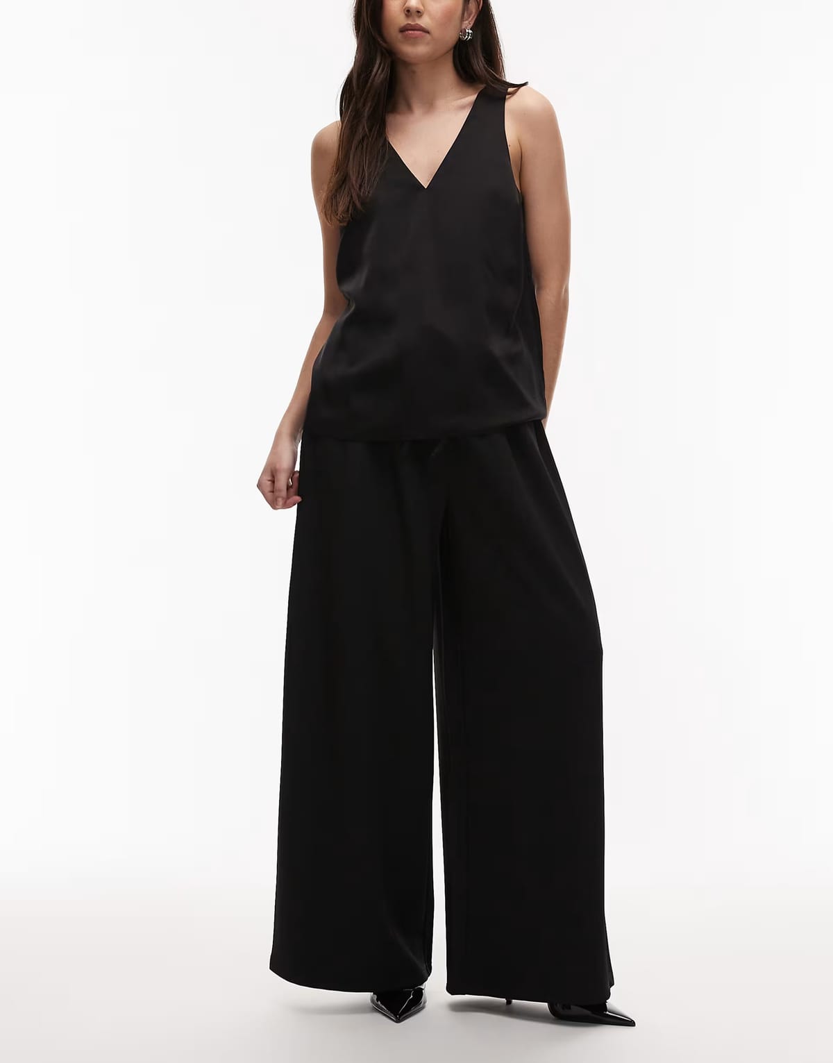 ASOS ASOS DESIGN slinky twill super wide leg trousers with tie waist in black - 1