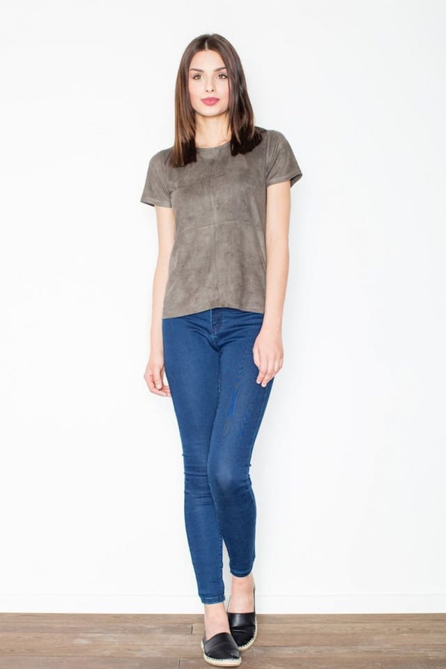 Love Lace Love Lace Women's Short Sleeve Simple Blouse for Everyday Wear in Khaki - 2