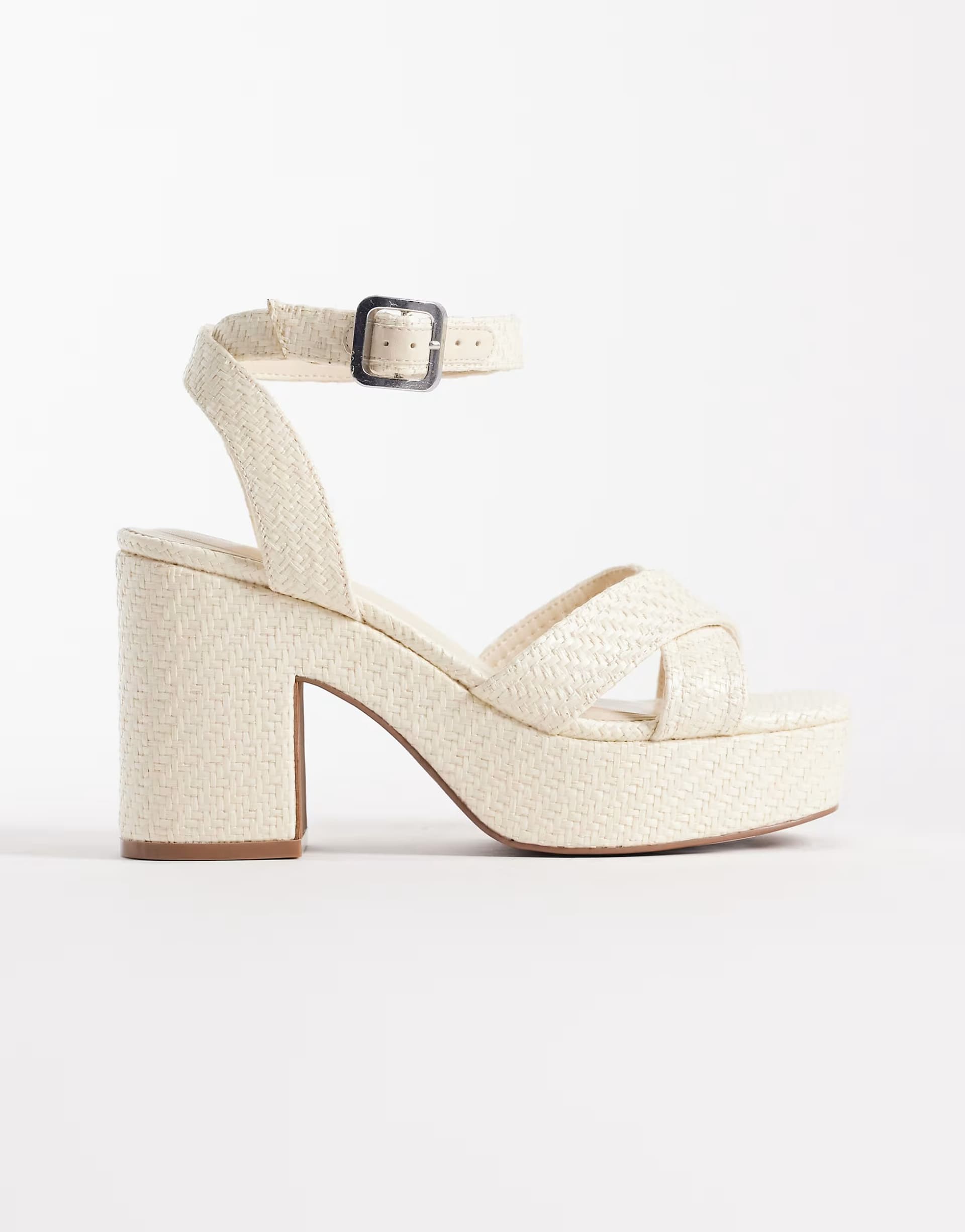 ASOS ASOS DESIGN Henley platform mid heeled sandals in off white raffia
