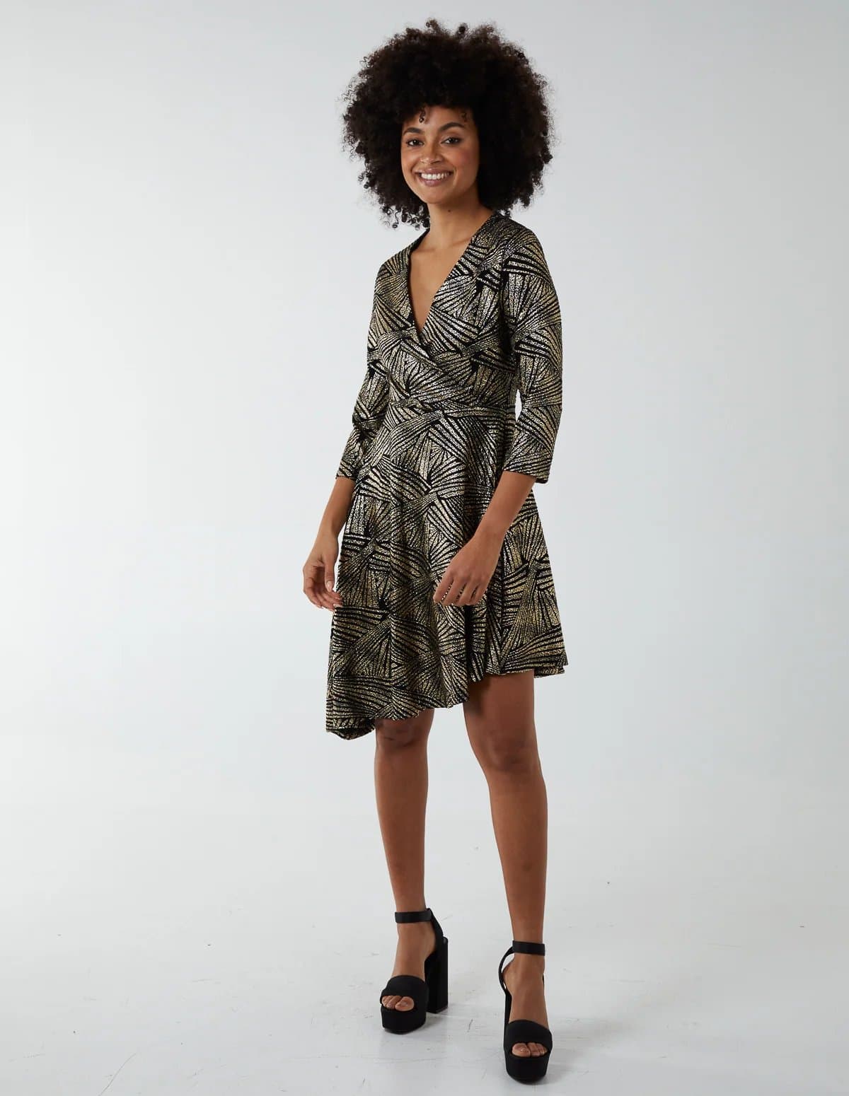 Blue Vanilla Asymmetric Metallic Animal Foil Wrap Dress