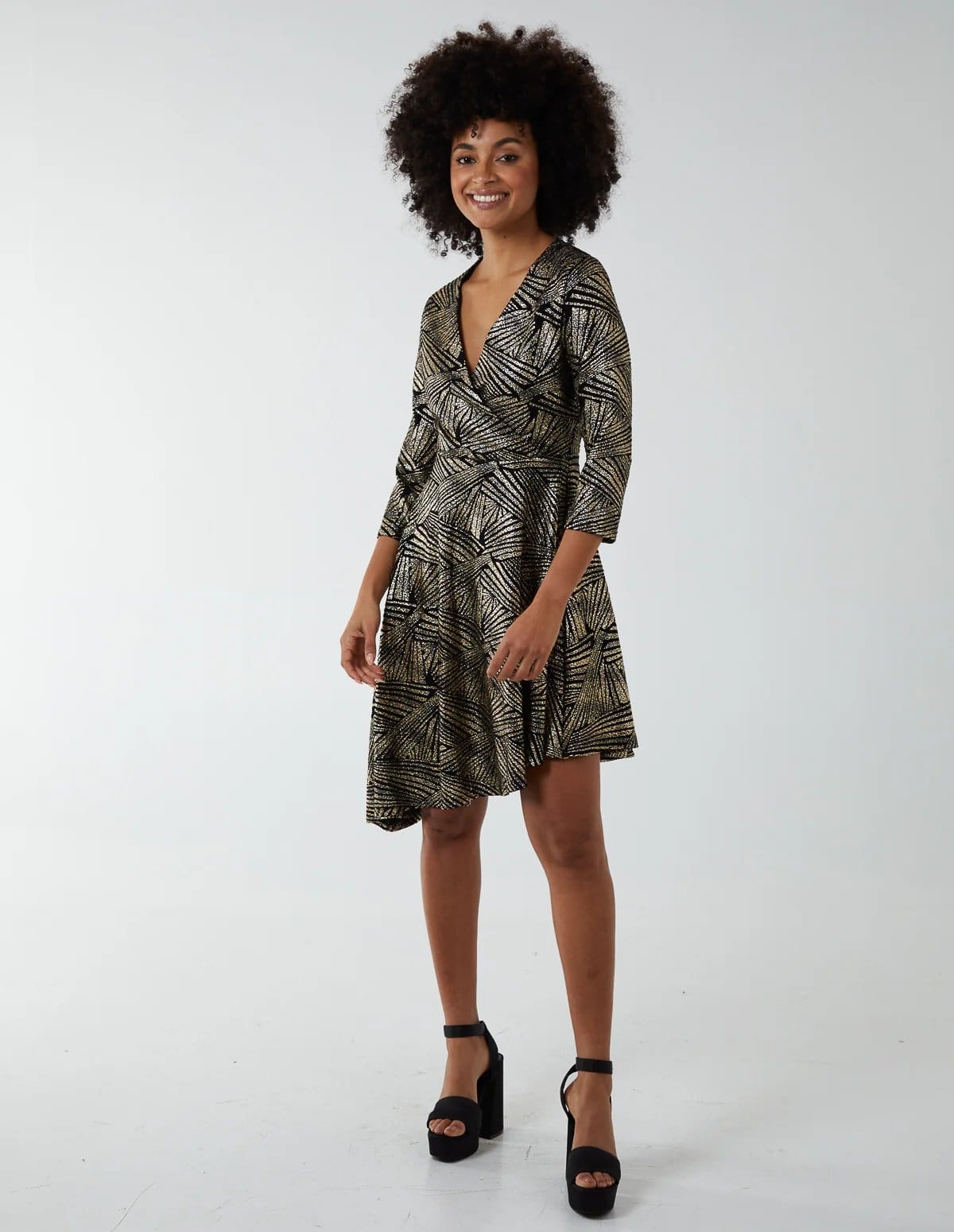 Asymmetric Metallic Animal Foil Wrap Dress