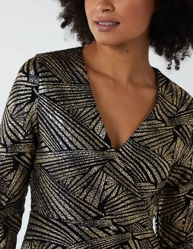 Blue Vanilla Asymmetric Metallic Animal Foil Wrap Dress - 2