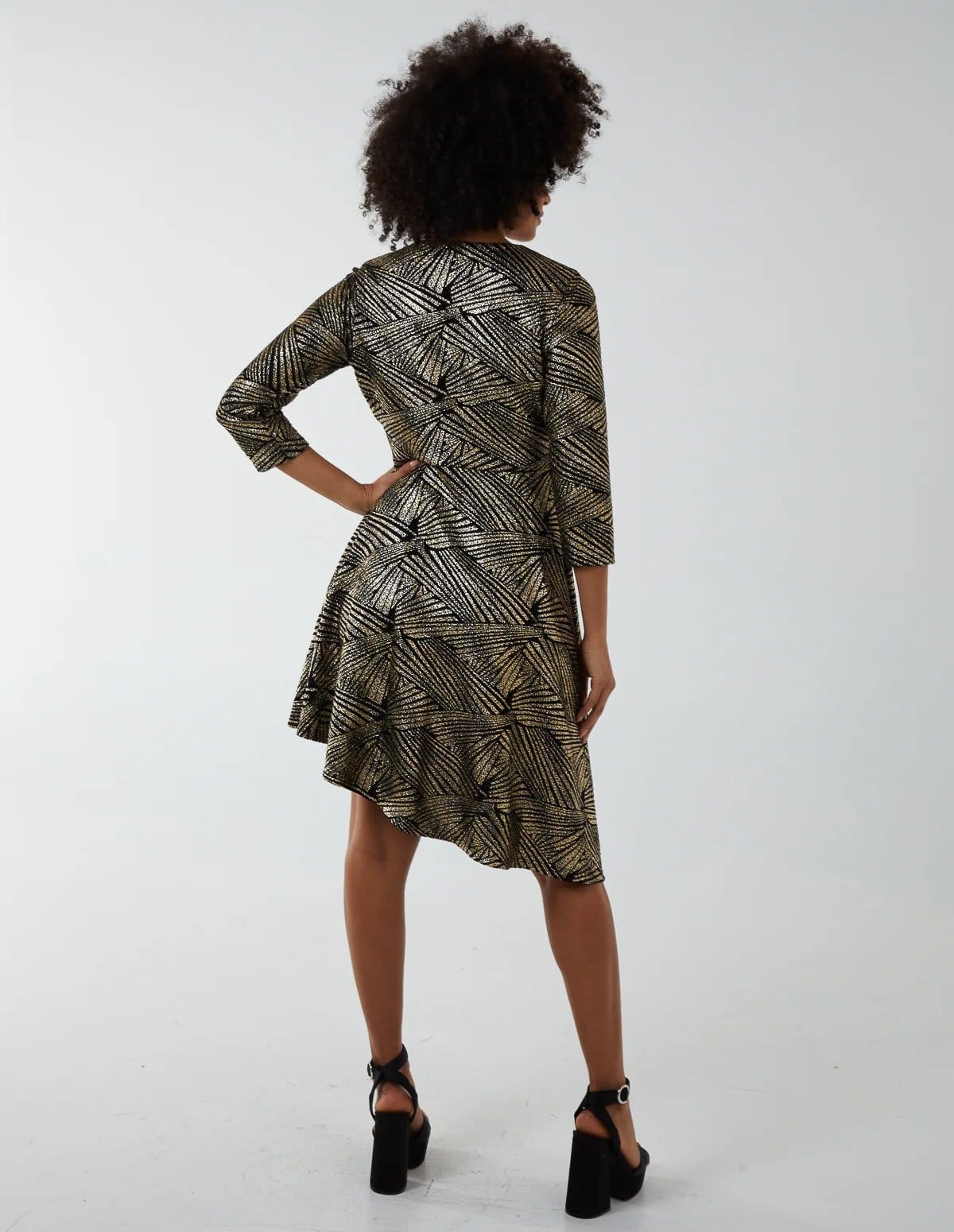 Blue Vanilla Asymmetric Metallic Animal Foil Wrap Dress - 4