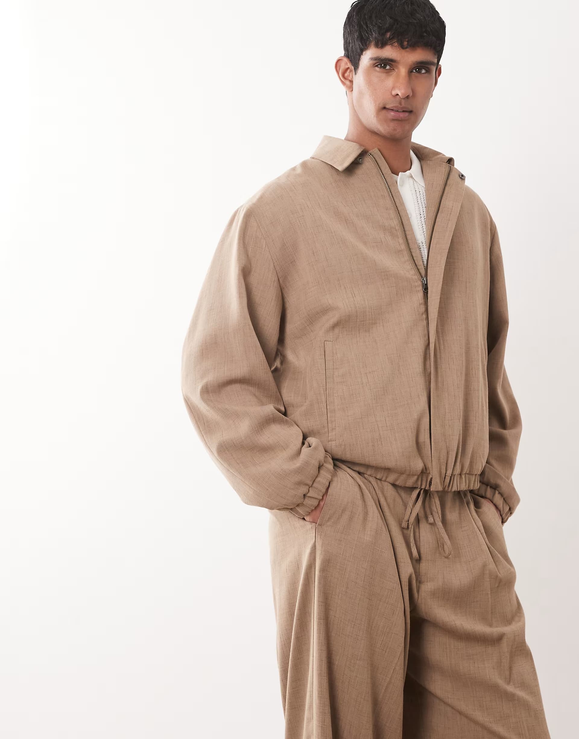 ASOS ASOS DESIGN smart co-ords pleated blouson jacket in beige