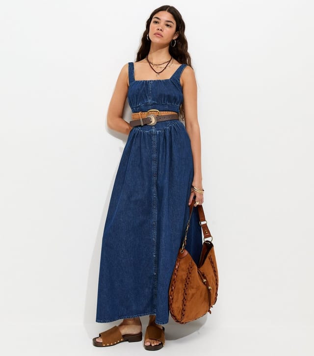 New Look Women's Blue Cotton Milkmaid Denim Midi Dress New Look - 2