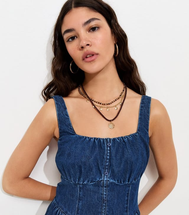 New Look Women's Blue Cotton Milkmaid Denim Midi Dress New Look - 3