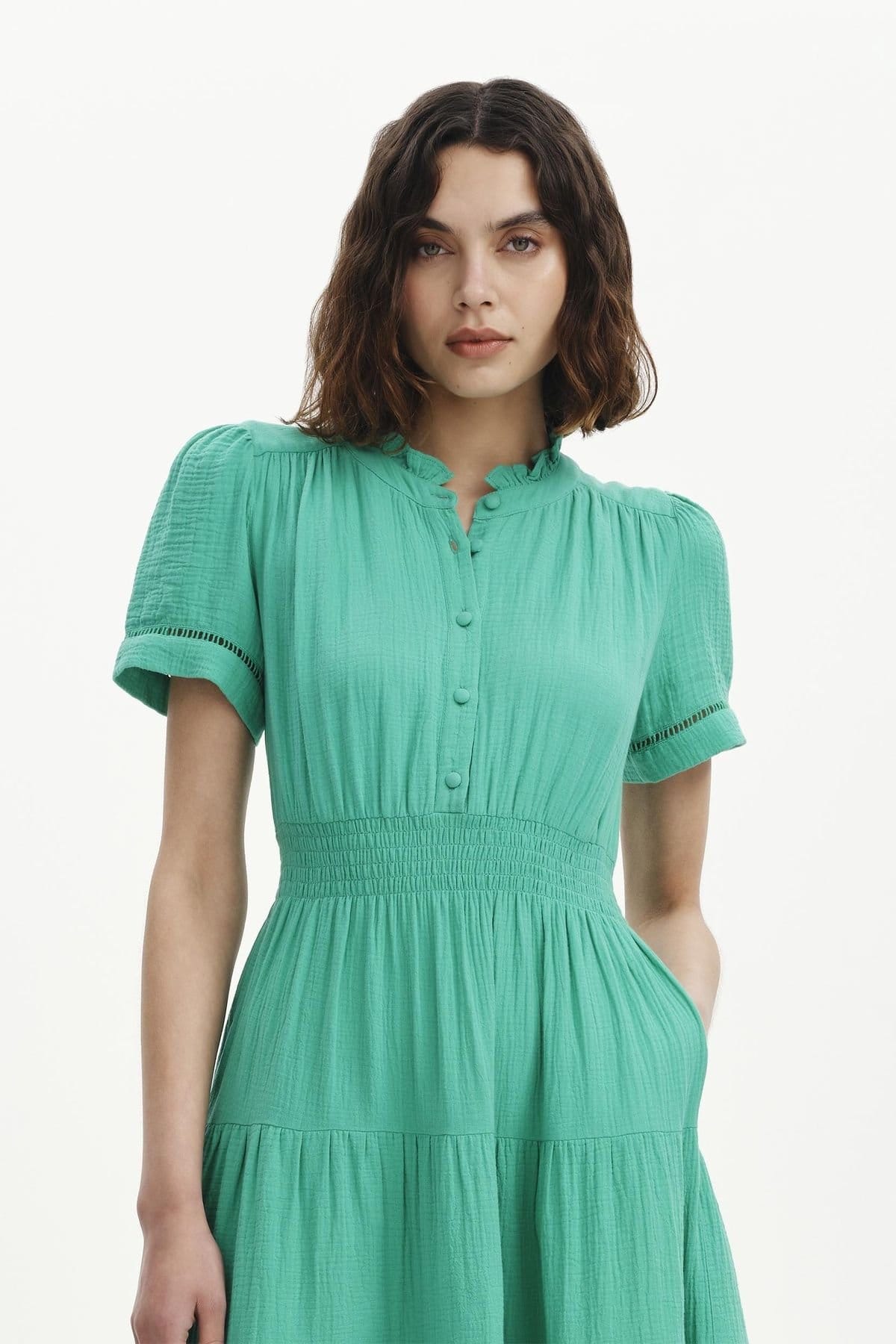 Finery London Finery London Women's Petite Natalia Cheesecloth Midi Dress in Jade - 4