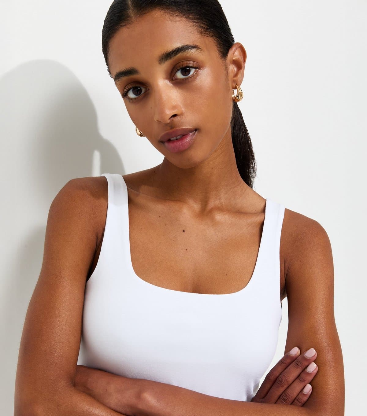 New Look Women's White Cotton Rich Square Neck Vest Top New Look
