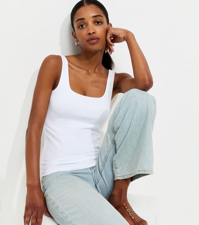 New Look Women's White Cotton Rich Square Neck Vest Top New Look - 2