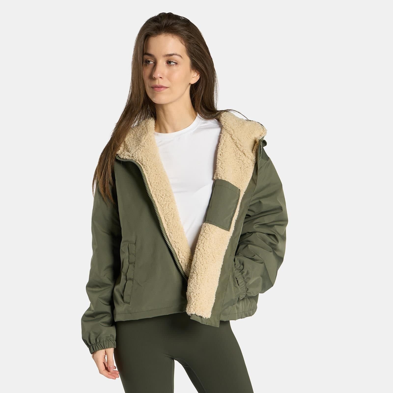 OHS OHS Women's Fleece Lined Cropped Jacket Water Resistant Lightweight Outdoor in Khaki