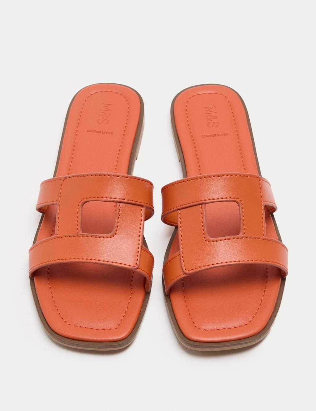 Marks & Spencer M&S Leather Flat Mule Sandals Orange