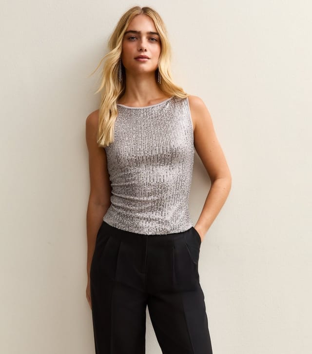 New Look Women's Silver Sequin Tank Top New Look - 2