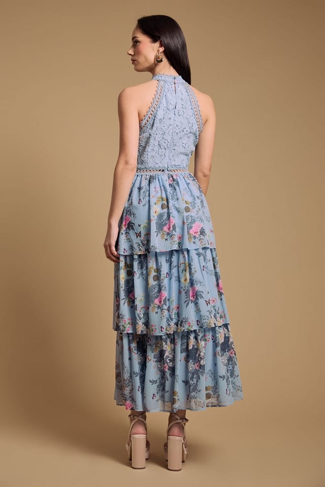 Oasis Oasis Women's Lace Tiered Halter Neck Midi Dress in Sky Blue - 3
