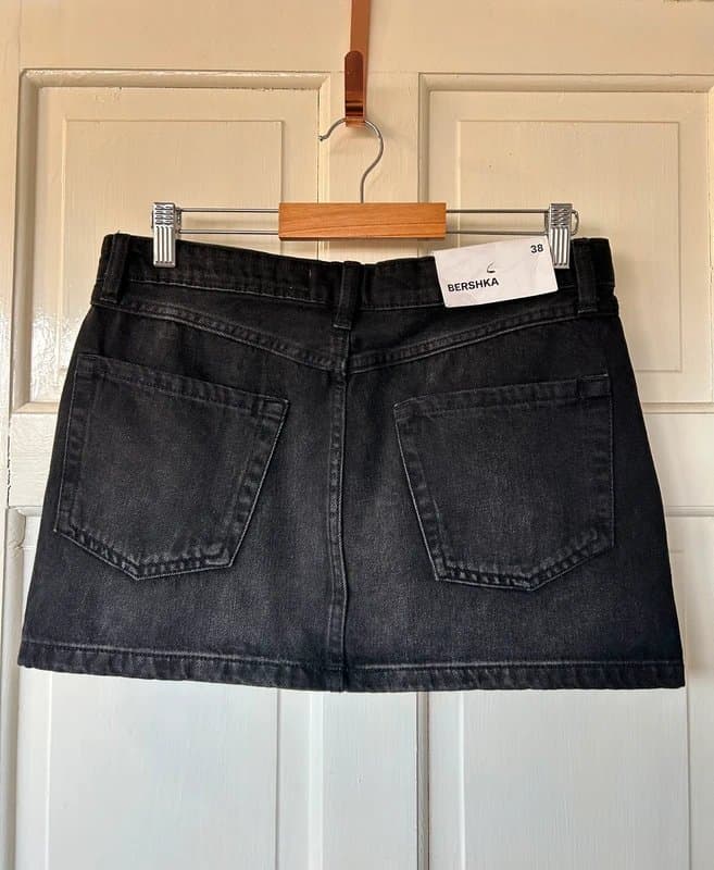 Bershka Bershka Black Washed Denim Mini Skirt
