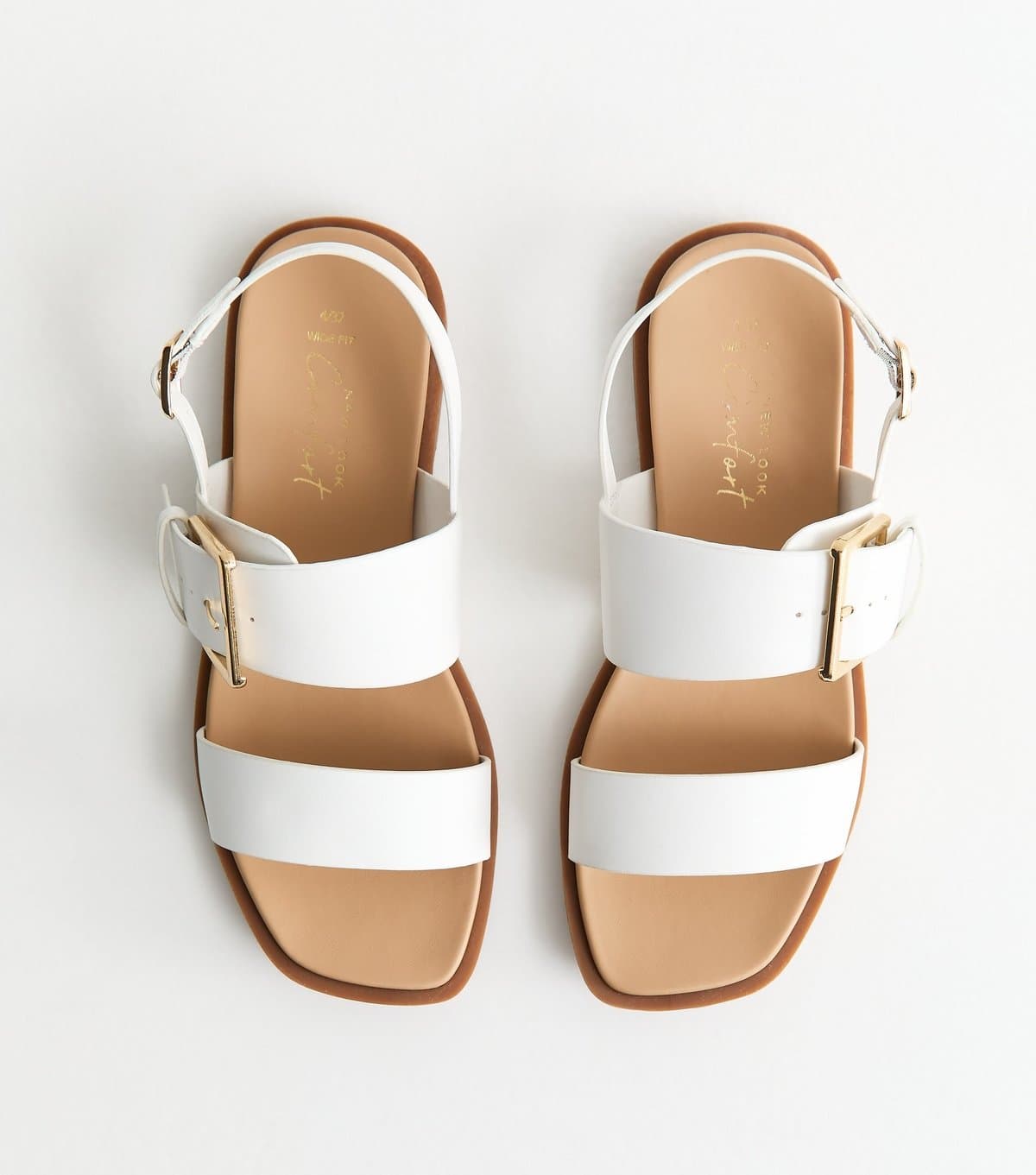 New Look Women's Wide Fit White Faux Leather Flat Slingback Sandals Vegan New Look