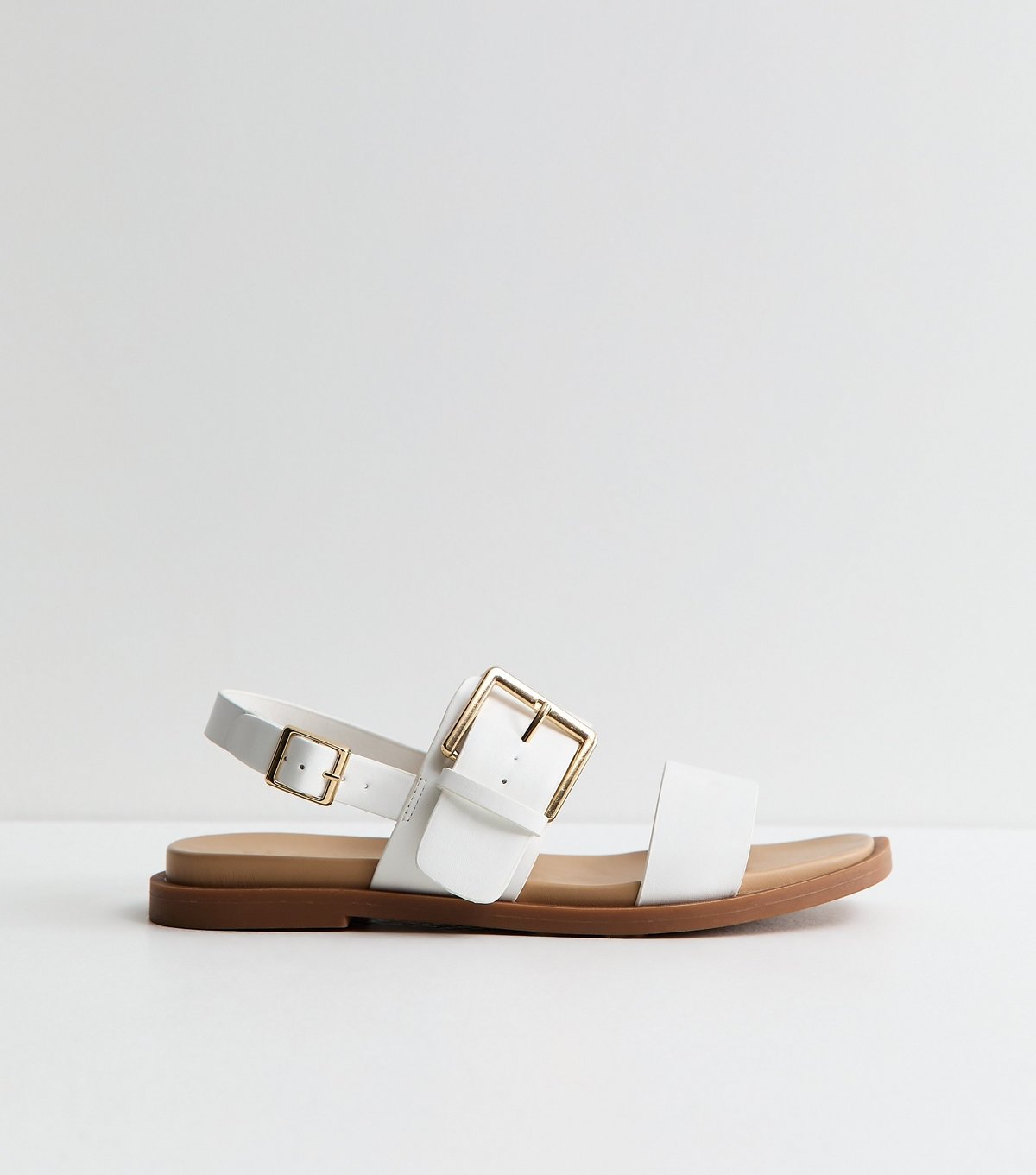 New Look Women's Wide Fit White Faux Leather Flat Slingback Sandals Vegan New Look - 3