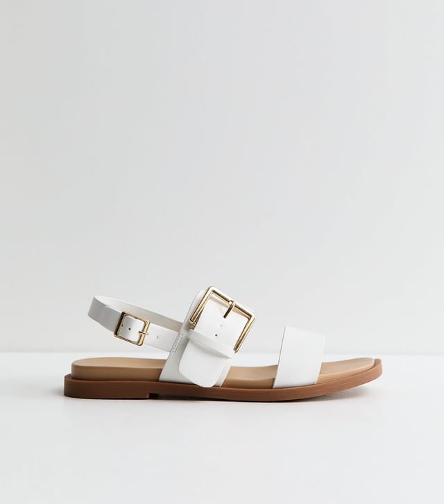 New Look Women's Wide Fit White Faux Leather Flat Slingback Sandals Vegan New Look - 3