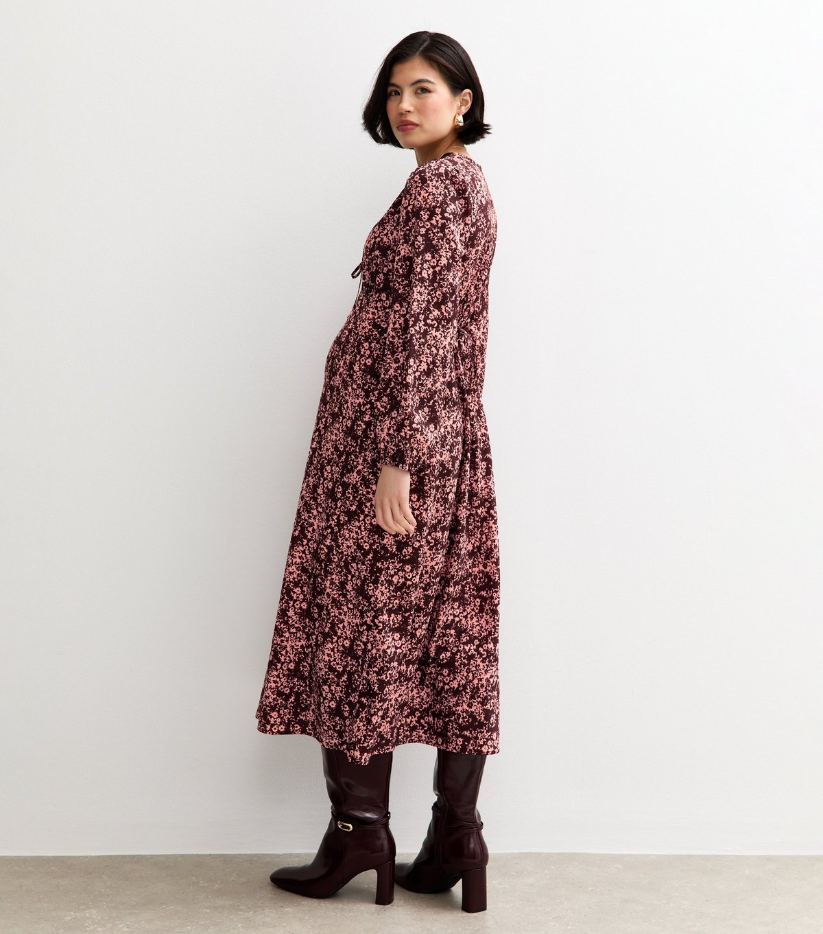 New Look Women's Maternity Burgundy Floral Lace Trim Midi Dress New Look - 4