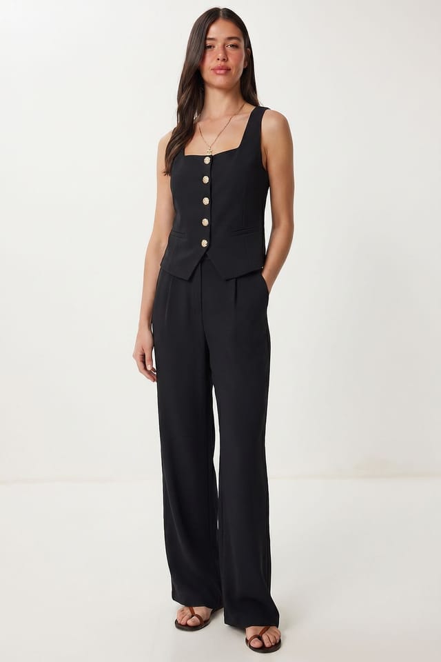 Happiness Istanbul Happiness Istanbul Women's Women's Two-piece Vest & Wide-leg Trouser Set in Black - 2
