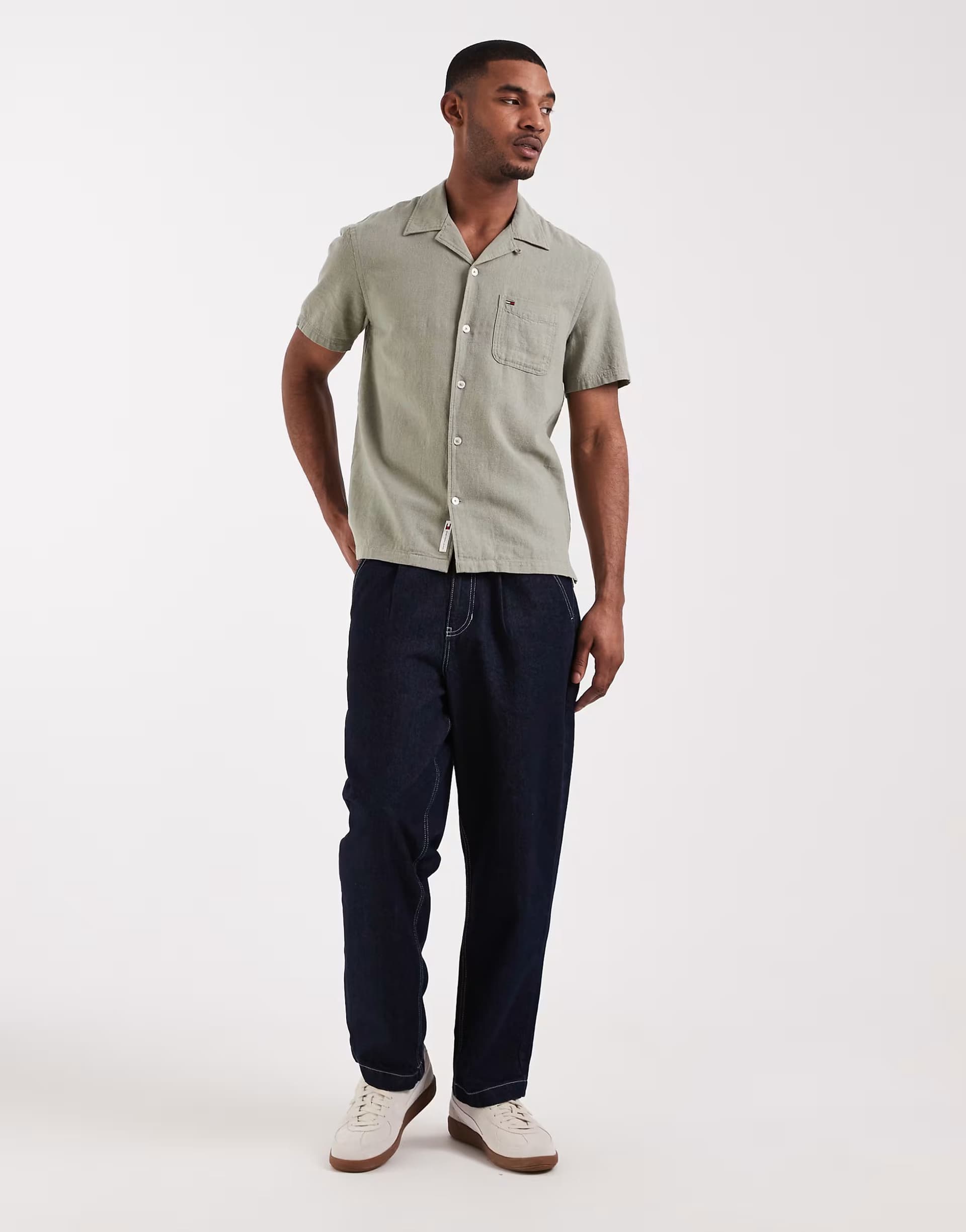 ASOS Tommy Jeans Khaki Linen Blend Camp Collar Shirt