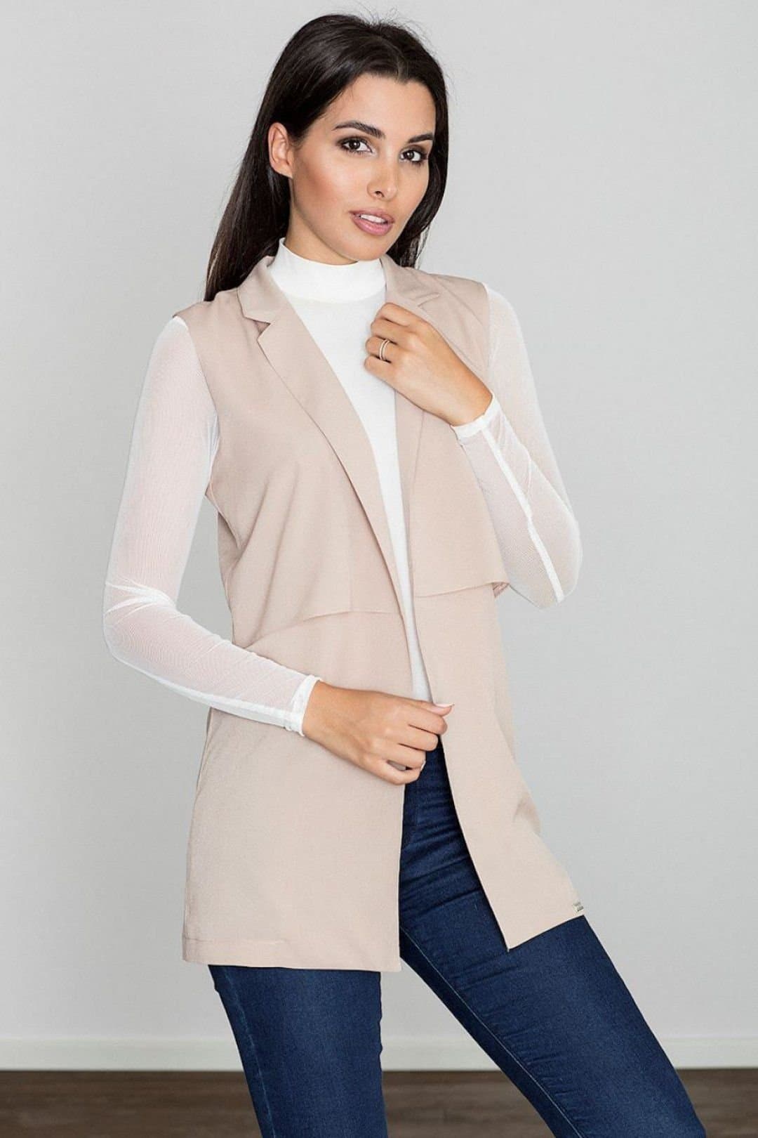 Love Lace Love Lace Women's Lightweight Long Vest with Collar for Styling in Beige