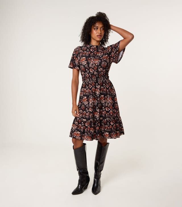 Blue Vanilla Women's Black Floral Print High Neck Mini Dress Blue Vanilla New Look - 2