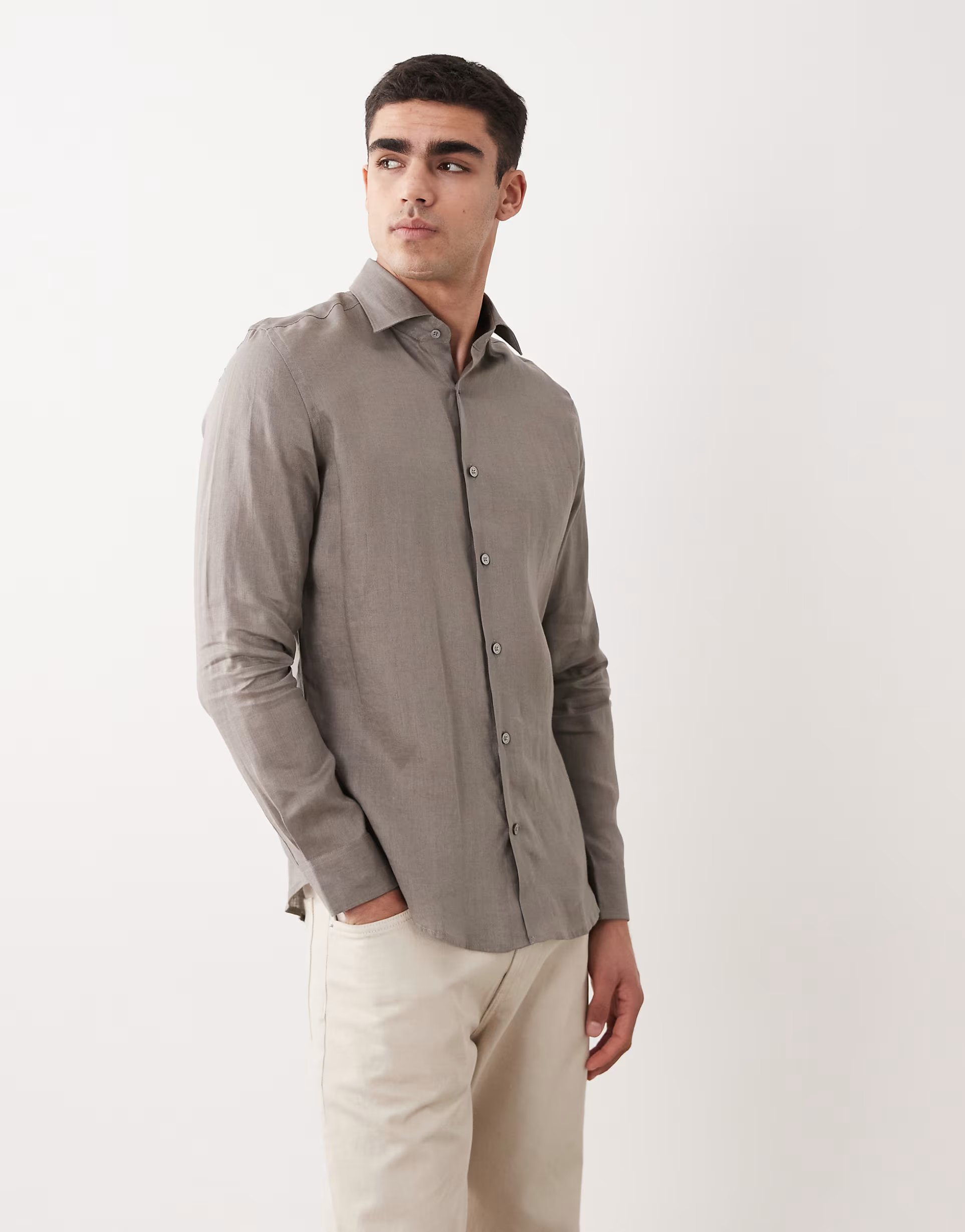 ASOS Mango 100% linen relaxed shirt in brown - 1