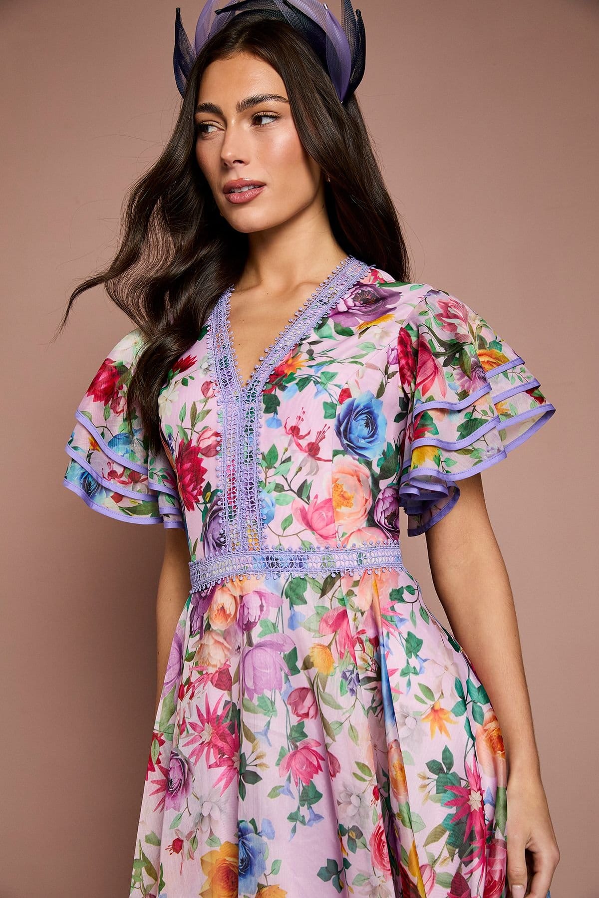 Coast Coast Women's Lisa Tan Statement Shoulder High Low Printed Midi Dress in Pink - 4