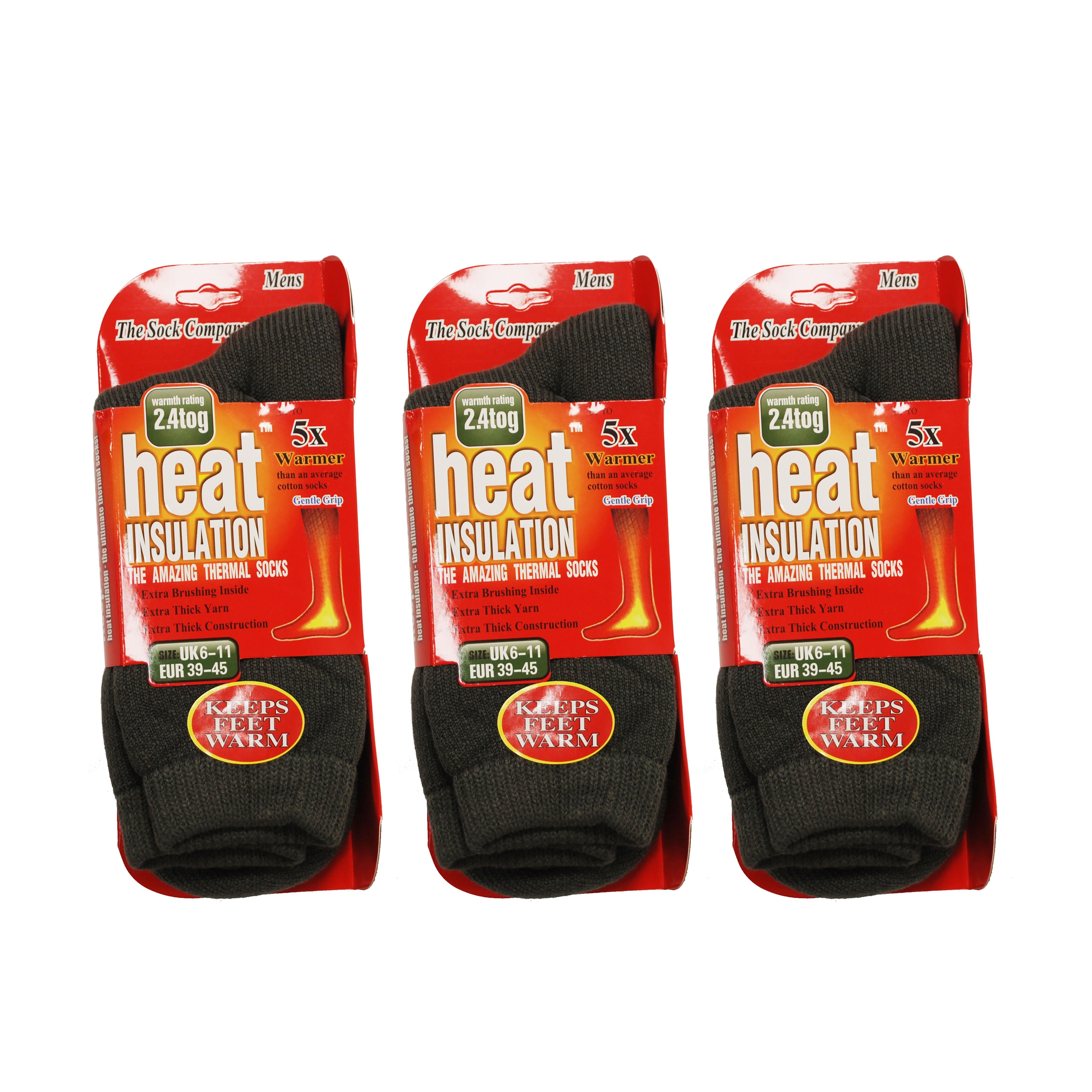 simpa simpa Men's Heat Insulation Socks 2.4 tog Size 6-11 Triple Pack in Grey - 2