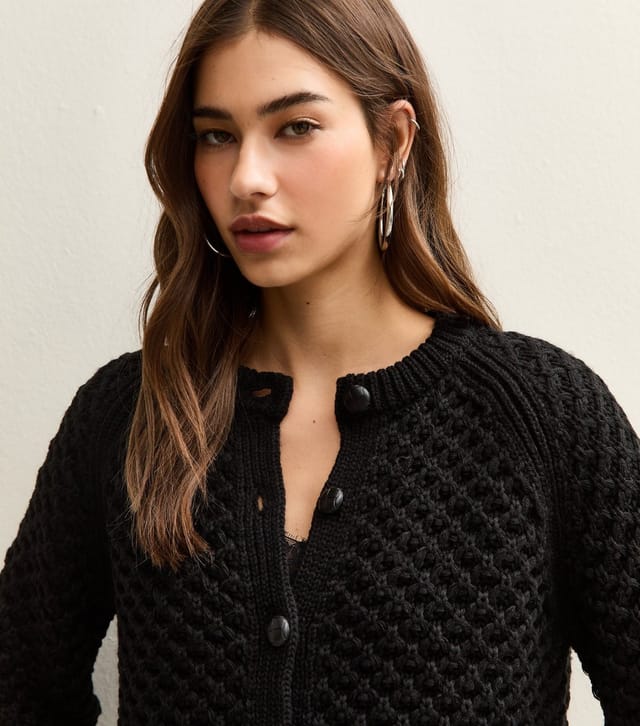 New Look Women's Black Chunky Crew Neck Cardigan New Look - 2