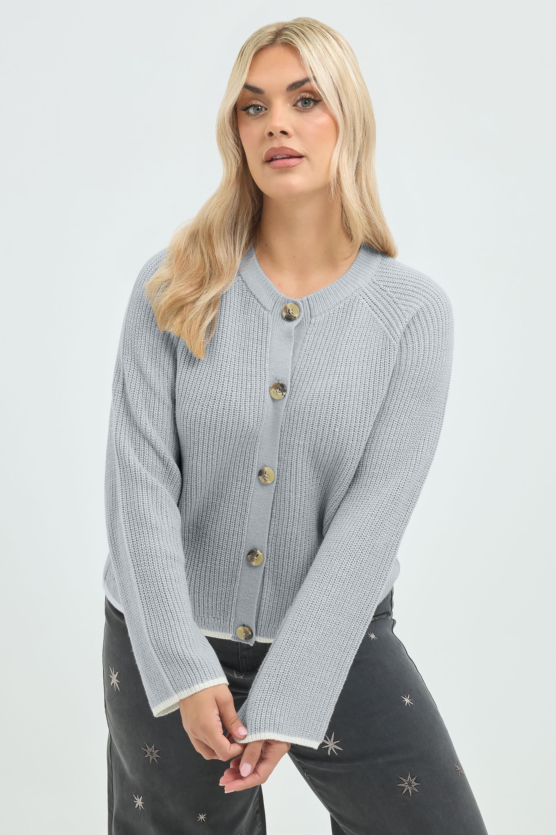 Limited Collection Plus Size Grey Contrast Trim Ribbed Cardigan