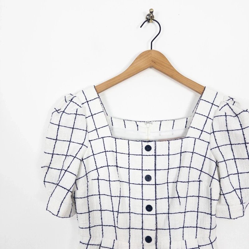 gal meets glam Gal Meets Glam Julia Berolzheimer Dawn White Tweed Check Dress - Size 8 Petite - 1