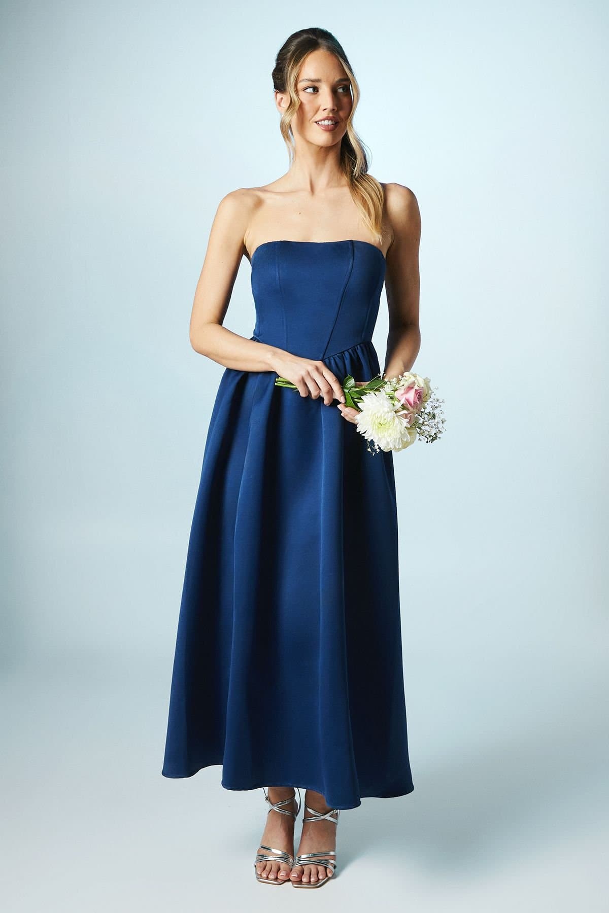 Coast Coast Women's Structured Satin Corset Bridesmaid Dress in Navy