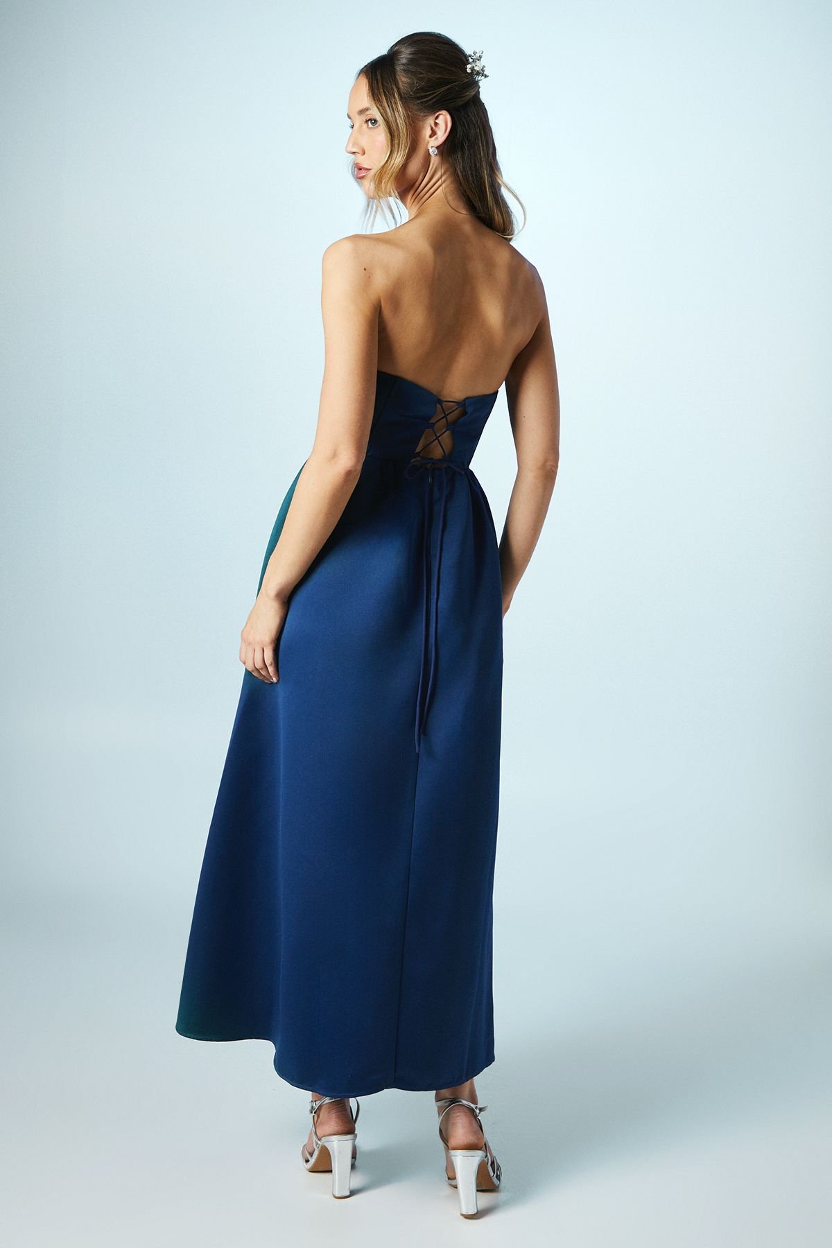 Coast Coast Women's Structured Satin Corset Bridesmaid Dress in Navy - 3