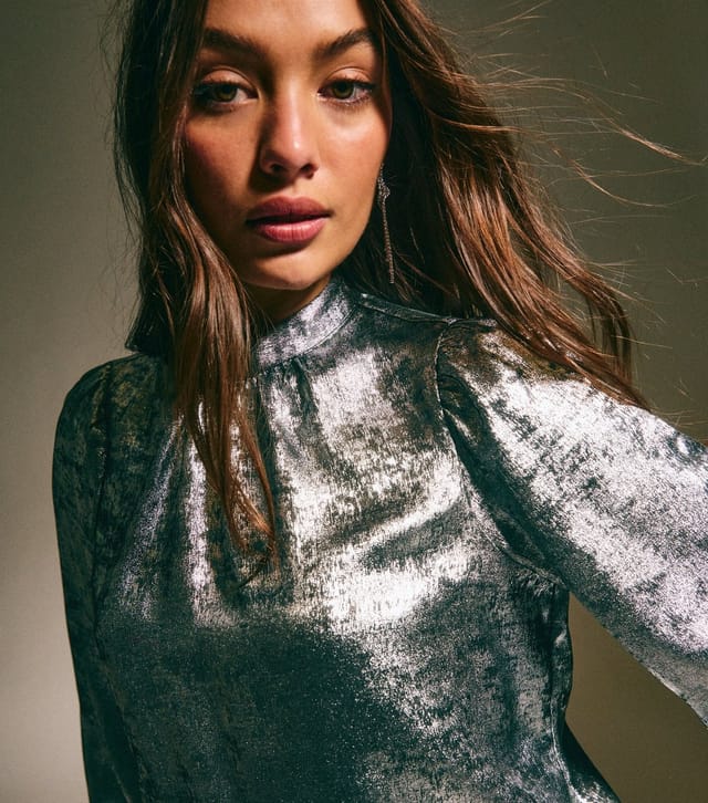 New Look Women's Mid Grey Metallic High Neck Blouse New Look - 2