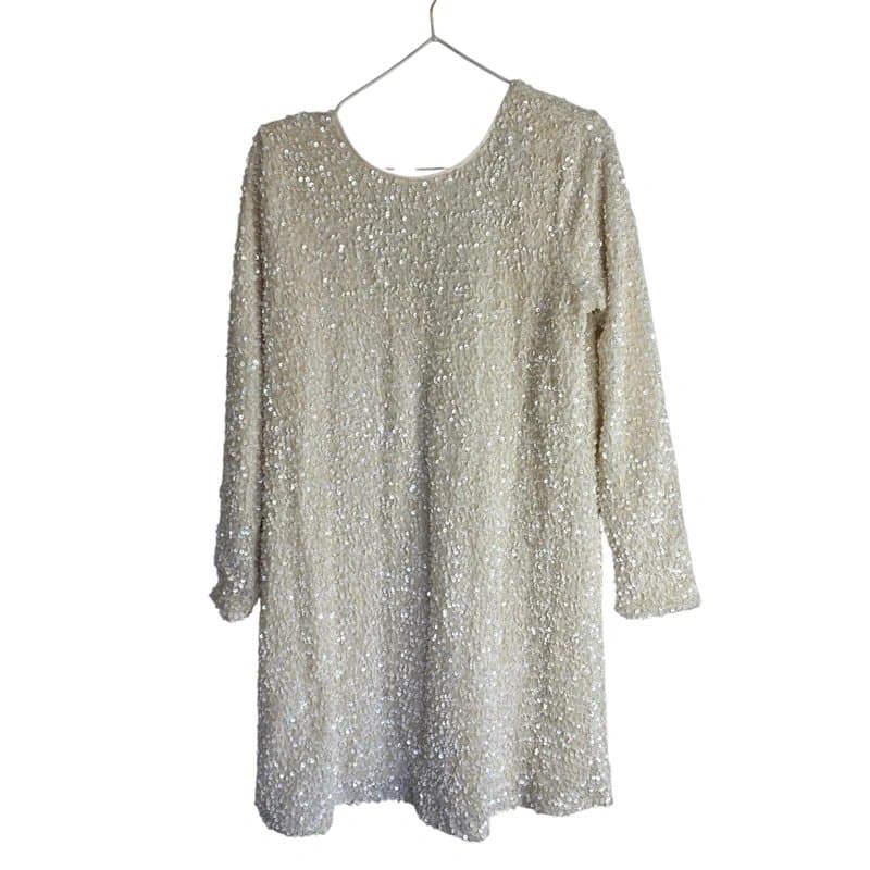 River Island River Island White & Cream Sequin Velvet Bow Back Mini Dress Size M