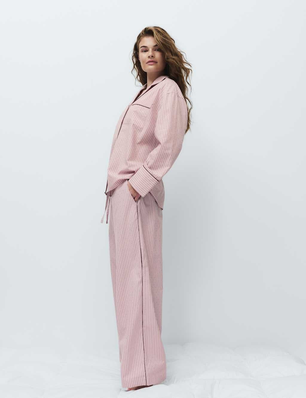 Marks & Spencer M&S Pure Cotton Striped Pyjama Bottoms Pink Mix
