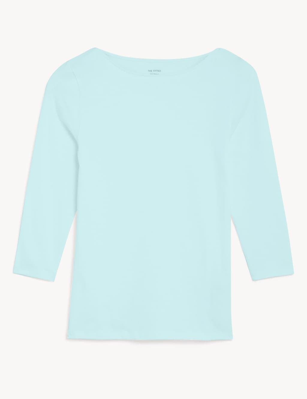 Marks & Spencer M&S Cotton Rich Slim Fit 3/4 Sleeve T-Shirt Pale Aqua