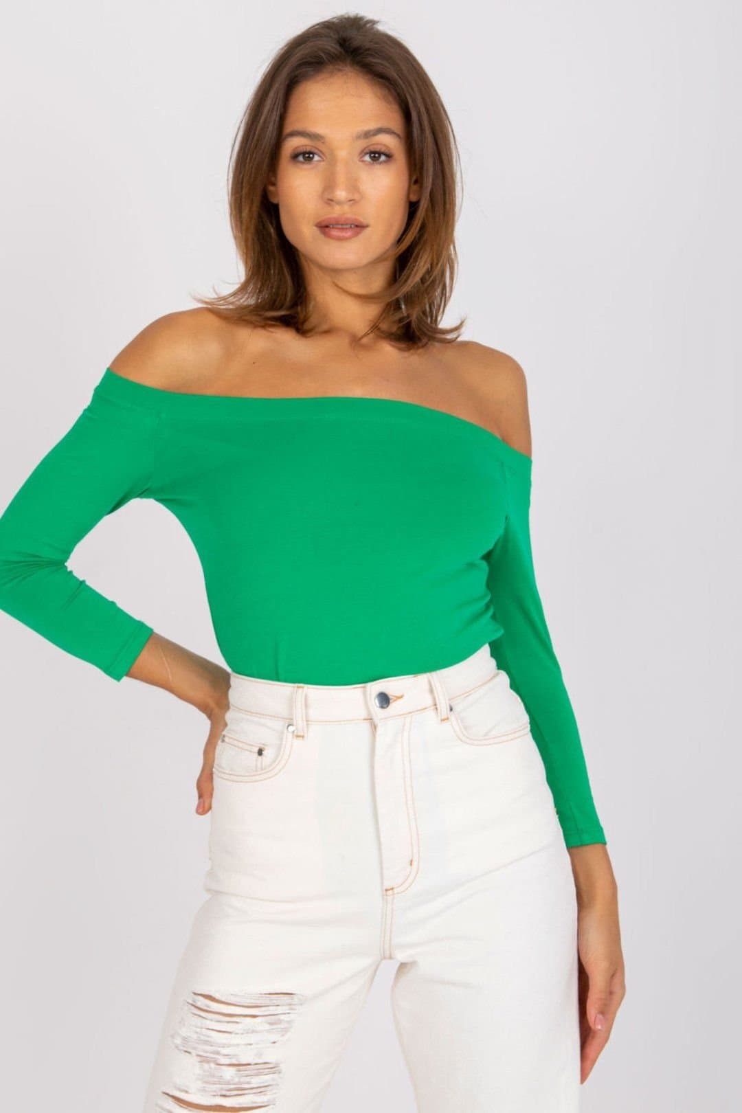 Love Lace Love Lace Women's Spanish Shoulder Blouse with 3/4 Sleeves in Green